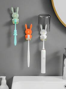 1 Stück Kaninchen-förmiger Wandhaken ohne Bohren, Zahnbürstenhalter für das Badezimmer, multifunktionaler Klebehaken - Verschiedenfarbig - Übersicht 1