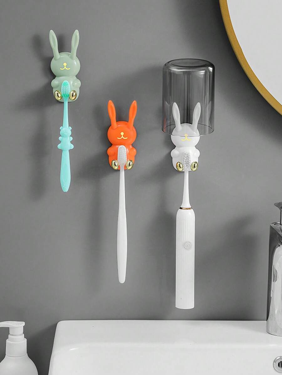 1 Stück Kaninchen-förmiger Wandhaken ohne Bohren, Zahnbürstenhalter für das Badezimmer, multifunktionaler Klebehaken - Verschiedenfarbig - Übersicht 1