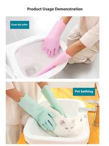Winter Long Silicone Dishwashing Gloves Warm Gloves, Warm Lined Household Cleaning Gloves, Waterproof Kitchen Dishwashing Gloves, Non-Slip Housework Gloves, Laundry Gloves, Cleaning Supplies, Cleaning Tools, Back-To-School Supplies, Home Decoration