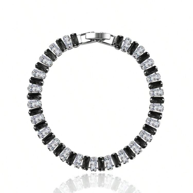 1 chiếc vòng tay xích tennis vuông hình học đính đá Cubic Zirconia bạc Sterling 925 tối giản, đa năng dành cho nữ, thích hợp đeo hàng ngày, làm quà tặng, dự tiệc, đi nghỉ - màu đen - Xem 7