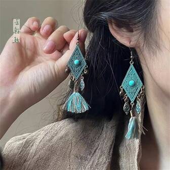 复古镂空花朵釉面金属流苏耳环，适合女士，2025 年新款流行珠宝配饰