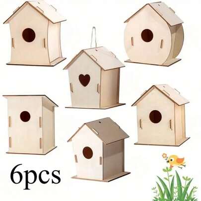 6/12pcs DIY Wooden Bird Nest, Handmade Painting Accessories, Outdoor Yard Hanging Decor, Gardening Decoration, Including Bird Nest, Bird Cage, Hanging Decor, Pendant And Supplies For Party And Gifts, Art Supplies, Suitable For Holiday Decorations, Homemade Craft Projects, Classroom, Festival Hanging Decor, Outdoor Yard Decor, Garden Decoration, Adult Crafts, Christmas Decorations, Room Decor, Bedroom Accessories, Personalized Gifts, Garden Party, New Year, Party Games