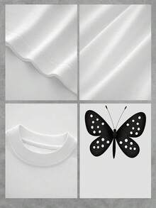 Camiseta gráfica de moda para hombre con estampado de mariposas de lunares, tela de algodón de alta calidad, cómoda de llevar, adecuada para ropa informal, diseño único para agregar brillo a su guardarropa, elección de regalo perfecta, tamaño extragrande. - Blanco - Ver 4