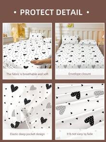 2/3pcs Printed Fitted Sheet Set, Bedding, Bed Sheets Set, Christmas Decorations, Soft And Comfortable Bedding, Skin-Friendly Bed Cover Set, Hallowen Decor, Fall Decor, Mattress Protector For Bedroom, Room Decor, For All Season, Fits Twin Full King Queen Size Bed, 1 Fitted Sheet And 2 Pillowcases, Machine Washable - Full Of Love - View 11