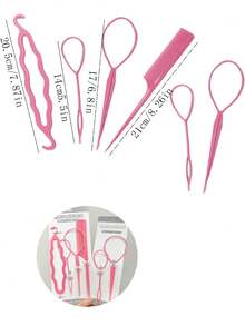 2 件莲花粉色发髻制作器及配件套装，包括女士发叉、发夹和发髻造型器、粉色配饰、美发工具