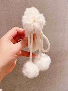 Autumn & Winter Traditional Style Tassel Pom-Pom Pendant Plush Claw Clip - A Hair Accessory For Girls, Suitable For High Ponytails & Updos At The Back Of The Head - trắng - Xem 2