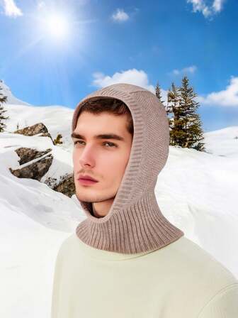 Couple's Knitted Beanie Scarf Set, Windproof Warm Hooded Hat