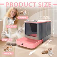 Cat Litter Box With Litter Mat And Scoop, Foldable Cat Litter Box With Lid, Pull-Out Cat Litter Box, Deodorizing, Easy To Clean(Pink Gray) - 粉灰色 - 查看 3