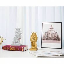 AMOIENSIS - Decoracin de estatua de len, decoracin de mesa de len de Fengshui, decoracin de mesa de len, regalo de mascota del equipo de negocios del len Leo, estatua de resina dorada de 9 - Plata envejecida - Ver 5