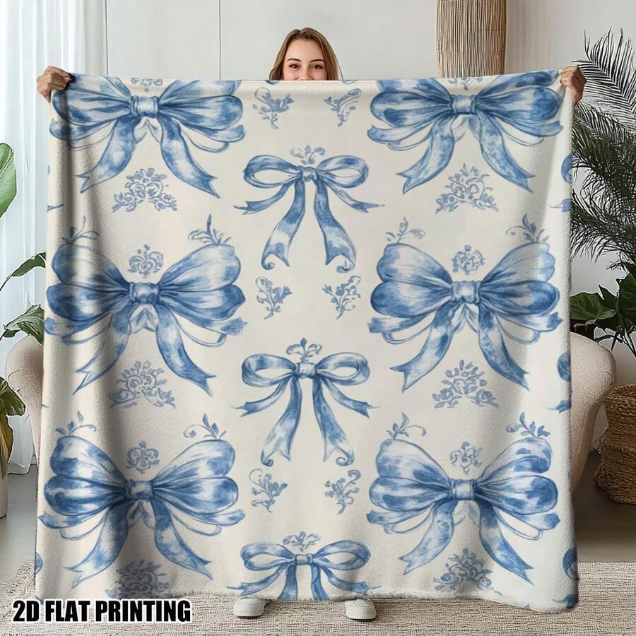 Bowknot Prints Ultra-Soft Flannel Throw Blanket Digital Printing, 280gsm, All-Season Comfort Polyester Blankets Great Gift For Friend, Family, Wedding, Birthday,Warm,Soft,Comfortable,Cozy Personalized Ideal Gifts For Him,Her,Boyfriend,Girlfriend,Dad,Mom,Family,Friends,Pets ,For Anniversaries,Valentine's Day,Mother's Day,Birthdays,Father's Day,Weddings,Graduation,Christmas,Housewarming Sofa,Bed,Car,Bedroom,Living Room,Office,Outdoor Camping,Beach,Wall Decoration - 多色27 - 查看 1