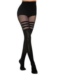 3双性感镂空连裤袜，镂空吊带渔网袜，夜店哥特风黑色蕾丝渔网袜，适合搭配连衣裙，圣诞礼物 - 彩色 - 查看 7