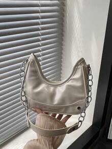 1 Stück modische glänzende koreanische Schulter-/Unterarmtasche mit Reißverschluss aus PU, modische und vielseitige Kettentasche für den täglichen Gebrauch, hochwertige Tasche, geeignet für Teenager zum Einkaufen, Pendeln, täglichen Gebrauch, perfektes Geschenk