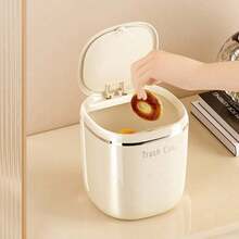 1 Stück Mini-Mülleimer mit Druckdeckel - Aus stabilem PP-Material, kompakter Schreibtisch-Papierkorb für Büro, Schlafzimmer, Wohnzimmer - Haushaltsmülleimer mit Deckel - Verschiedenfarbig - Übersicht 6