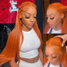 34 Inch Ginger Orange 13x6 Lace Front Wigs Human Hair Straight Ginger Wig HD Transparent Lace Frontal Wigs #350 Colored Human Hair Wig Pre Plucked With Baby Hair 250 Density - S350 - 查看 9
