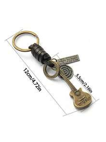 1pc Retro Small Guitar Cowhide Key Chain For Men, Braided Cowhide Keychain, Backpack Pendant Car Accessories Bag Charm School Cute Goth Y2k Christmas Gift Ideas Bag Lanyards With Id Holder Car Accessories Bag Charms - 銅色 - 查看 6