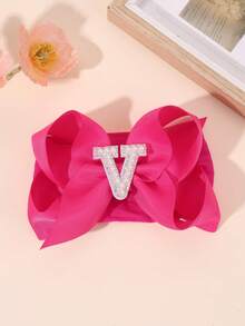 1 Pc A-Z Letters Elegant Plain Large Bow Ribbon Headband For Girl Baby Sweet Pearl Bow Hairbands Soft Satin Hair Bows Fashion Hair Accessories - Hot Pink - View 19