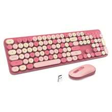 Wireless Keyboard And Mouse Combo, Silent Keyboard Mouse Set, Typewriter Keyboard With Round Keycaps & Foldable Stand, 2-In-1 USB Receiver Cute Mouse Compatible With PC/ Laptop/ Computer