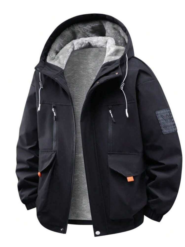 Men's Winter Cotton - Padded Jacket - Black, Hooded With Fleece