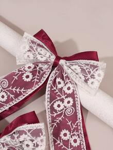 2 piezas Clips de lazo para el cabello con tema navideño color borgoña para niñas, diadema con diseño de encaje de estampado floral, decoración para el cabello para el festival de Navidad para adolescentes - Multicolor - Ver 6