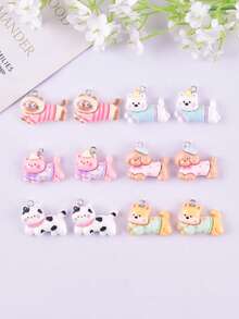 12 buc asortate drăguț gogoașă, pisică și animal în formă de rășină bijuterii pandantiv, cercei, accesorii colier pentru femei DIY confecționare de bijuterii