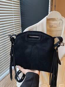2025 New Arrival Unique Design Tassel Handbag, Personalized Fashion Versatile Tote Bag, Casual Commute Shoulder Crossbody Bag - Black - View 6