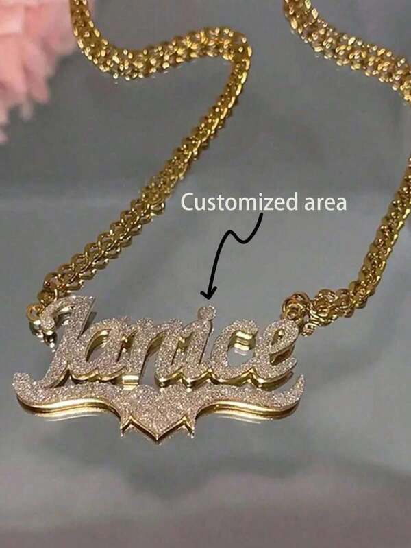 1PC Customized 316L Stainless Steel Name Necklace, Bohemian Style Custom Atomized Letter Pendant, Thick Cuban Chain, Men's And Women's Jewelry, Perfect For Weddings, Thanksgiving, Christmas Gifts,Delicate Romance,Black,Silver,Gold,Stylish,Colorful,Vintage,Simple,Unisex,Casual,Cuties,Custom,Personalized,Unique,Ideal Gifts For Him,Ideal Gifts For Her,Her,Boyfriend,Girlfriend,Dad,Mom,Family,Friends,For Anniversaries,For Birthdays,For Graduation,For Prom,For Party,Customized Fashion Necklaces