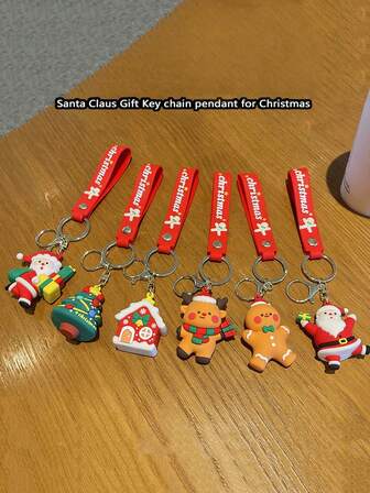 1pc Cute Cartoon Christmas Gift Santa Claus, Christmas Tree, Christmas House Keychain Pendant Bag Charms Car Accessories Teacher Friend Sister Gift Ideas
