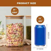 37 Oz - 6-Piece Set Of Glass Storage Containers With Airtight Bamboo Lids, Lidded Glass Jars, Clear Food Jars, Kitchen Storage, For Cookies, Flour, Oats, Pasta, Tea, Coffee Beans, Square Jars. - 透明 - 查看 3