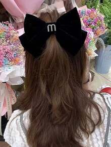 1pc Elegant Bow, Letter & Rose Design Polyester Hair Clip, Hollow Out Princess Style Hair Accessory For Ponytail, Bun, Daily Wear, Claw Clips