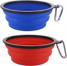 Large Collapsible 34oz Travel Dog Water And Food Bowls, Portable Foldable Dishes With Carabiner Clip, 2 Pack (Purple+Red) - 34盎司-藍色&紅色 - 查看 9