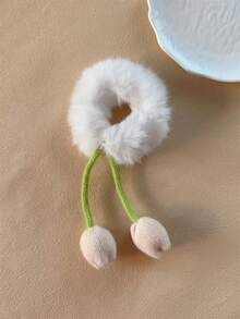 3pcs Autumn/Winter Women Cute Knitted Tassel Tulip Fuzzy Hair Scrunchies, Ponytail Holders, Suitable For Dresses, Vacation, Daily Outfits, Hair Accessories, Bohemian, Cute, Elegant ,Hair Ties