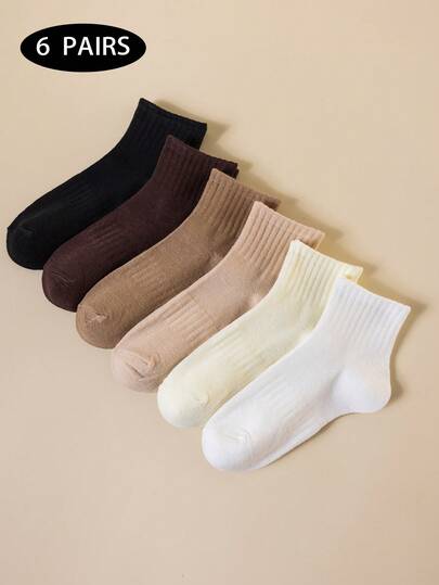 6 par skarpet damskich, uniwersalne skarpetki w stylu koreańskim, minimalistyczne skarpetki sportowe do kostki na jesień/zimę