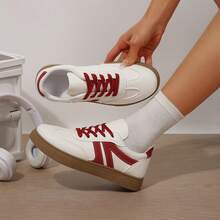 Office Work Sneakers Woman Modern Casual Sporty Colorblock Patchwork Upper German Training Sneakers Spring Autumn Tennis Shoes Sneakers Outdoor Walking Travel Sport - Đỏ và trắng - Xem 3