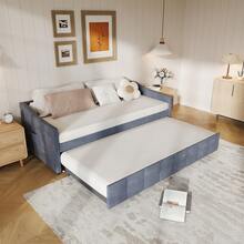 Divano letto imbottito 90x200 cm, divano letto estensibile, divano letto estensibile con letto estraibile e rete a doghe in legno, letto per gli ospiti, divano letto, letto per bambini, divano letto, letto per ragazzi, letto matrimoniale, velluto, senza materasso, beige/grigio - Grigio - Visualizzare 5