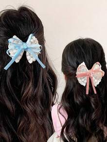 Presilha de cabelo com laço e acabamento em renda (2 unidades) - Um acessório doce e adorável com um charme feminino. - Multicolorido - Ver 6