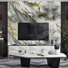 1 Roll Luxury Marble Pattern Self-Adhesive Wallpaper, Waterproof, Moisture-Proof, Oil-Resistant, Easy To Clean, Seamless Pattern Matching, Suitable For Living Room, Bedroom, Bathroom, Kitchen And Stairs, Wall Decor | Seamless Wall Design | Waterproof Wallpaper - Gold - View 8