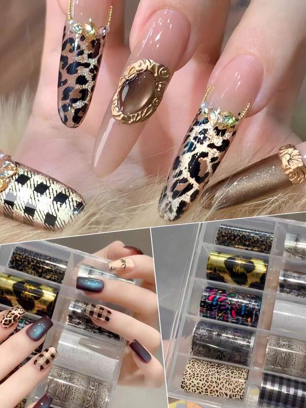 10 Blatt/Set mit exquisitem chinesischem Stil Tinte Bambus und Schlangen Muster Schmetterling Sternenhimmel Nail Art Transfer Aufkleber, Herbst/Winter Nail Art Dekoration zum Selbermachen (nicht selbstklebend)