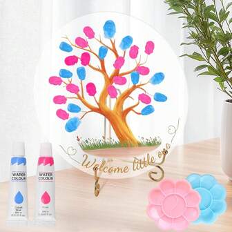 Gender Reveal Fingerprint Tree Guest Books- Unique Baby Shower Guest Book & Keepsake, Fun Party Game For Boy Or Girl Reveal, Meaningful Decoration & Favors (Round)