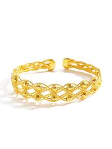 1pc Fashionable & Elegant Beaded Braided Open Cuff Bracelet, Suitable For Daily, Party, Festival Occasions, Gift