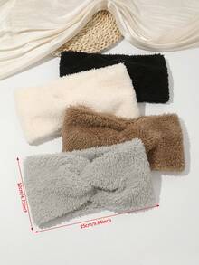 1 faixa de cabeça protetora de orelhas de pelúcia com design cruzado largo, estilo vintage, quente e à prova de vento para mulheres, acessórios de cabelo para outono/inverno - Multicolorido - Ver 6