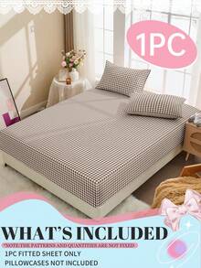 1pc Soft & Comfortable Fitted Sheet, Home Decor, Khaki Plaid Fitted Sheet, Without Pillowcase, Suitable For Twin, Full, Queen, King Size Bed, Bedding Gift Set, Machine Washable, (4-Piece Set), Sofa Cover, Bedding Set, Oversized/Large Bed Sheets, Bed Cover Set, Oeko-Tex Certified - Multicolor - View 3