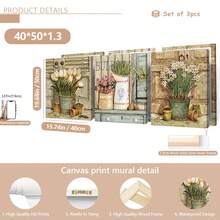 3pcs/Set European Vintage Plant Flower Potted Posters And Prints Botanical Garden Oil Paintings Retro Wall Art Paintings Suitable For Home Decoration, Room Decoration, Bedroom Decoration, Living Room Decoration, Bathroom Decoration, Wall Decoration, Optional Wall Art With Frame
