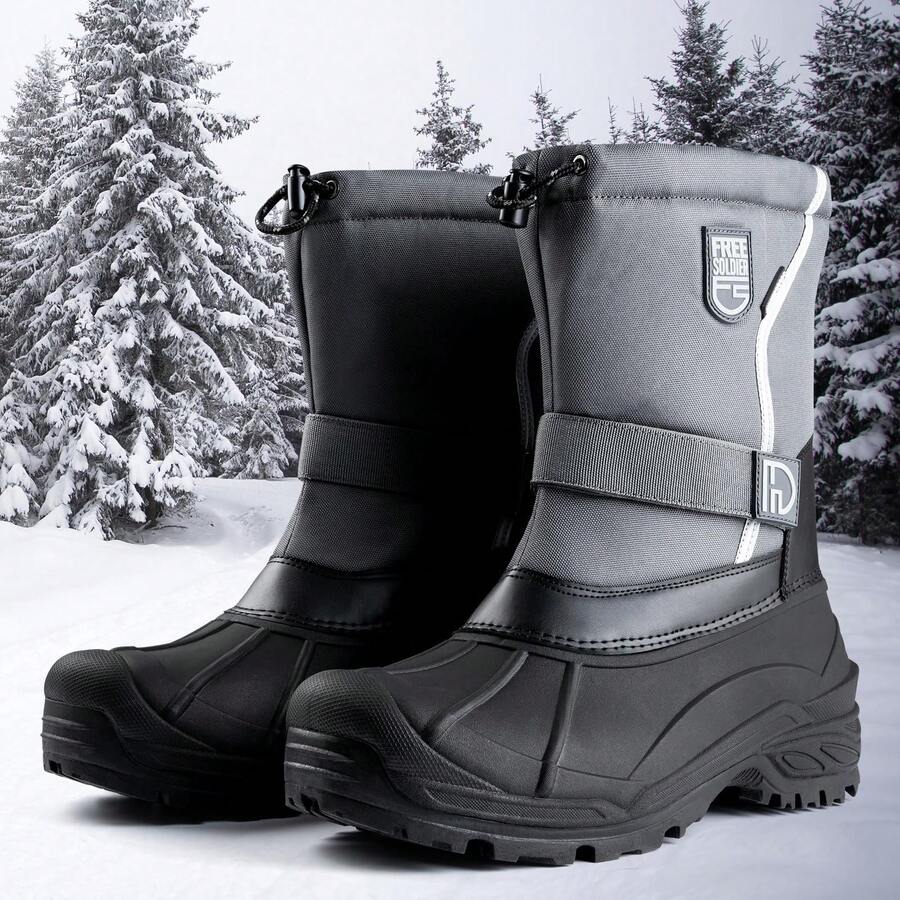 FREE SOLDIER Men's Outdoor Thermal Boots, Waterproof & Warm Winter Footwear With Removable Insulation- Black /?Gray - Grey - View 1