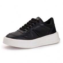 Men's Casual Genuine Leather Sneakers With High Sole Style And Comfort - Black and White - View 3