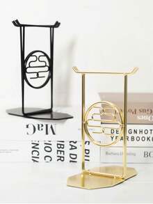 Modern Bookends, Creative Minimalist Desk Gold Bookends Storage Rack, Non-Slip Bookshelf For Books/CDs, Heavy-Duty Metal Bookshelf For Home Decor, Study Office Book & Document Organization Metal Bookends - Zen Bookends - View 5