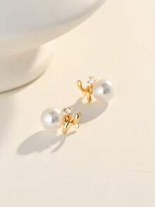 18K镀金优雅可爱的铜耳环，适合日常佩戴和聚会 - 金色 - 查看 5