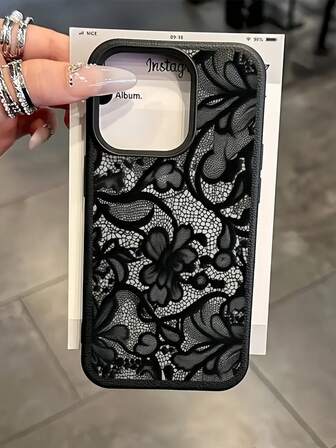 1 Stück Spitzenblumen bemalte matte Litschitextur Vollabdeckung TPU stoßfeste modische Handyhülle kompatibel mit Apple 11 12 13 14 15 16 17 Pro Max