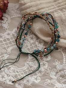 1pc Fashionable Vintage Bohemian Multi-Layer Random Color Glass Beaded Braided Adjustable Bracelet, Suitable For Women Everyday And Holiday Wear