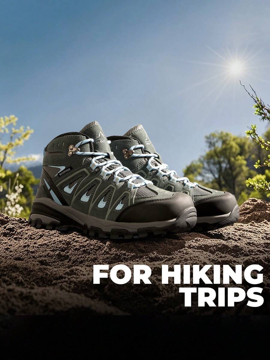 Women Hiking Boots Waterproof Suede Ankle Boots Lace-Up Slip-Resistant Outdoor Trekking Camping Trail Hiking Boot Shoes - 灰色 - 查看 1