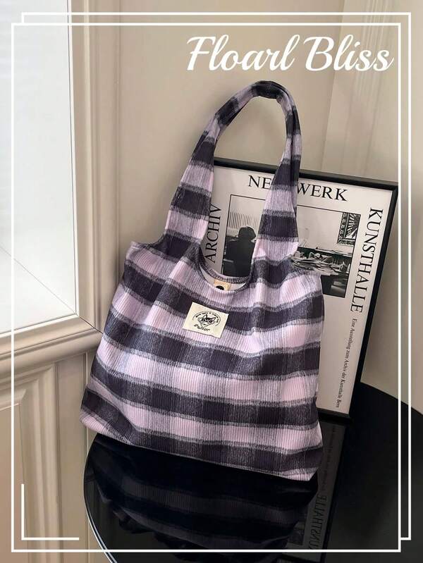 حقيبة كتف ذات سعة كبيرة من الصوف للنساء، حقيبة عبر الجسم عصرية للذهاب للعمل والتنقل، مناسبة للخريف والشتاء